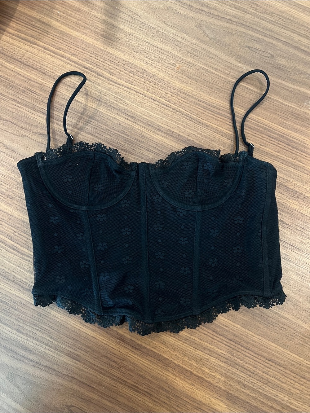 Black Lace Trim Bustier Crop Top - Women